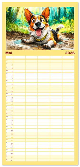 Lustige Corgis. Niedliche Cartoons von glücklichen Hunden (CALVENDO Familienplaner 2026)