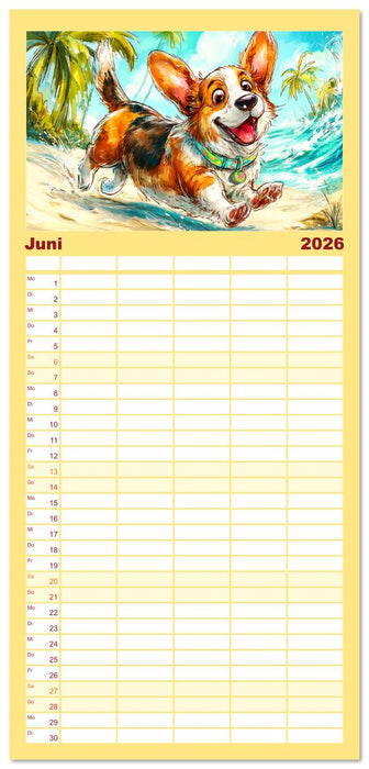 Lustige Corgis. Niedliche Cartoons von glücklichen Hunden (CALVENDO Familienplaner 2026)