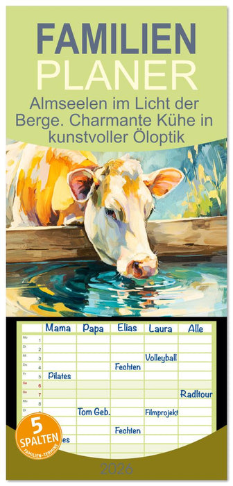 Almseelen im Licht der Berge. Charmante Kühe in kunstvoller Öloptik (CALVENDO Familienplaner 2026)