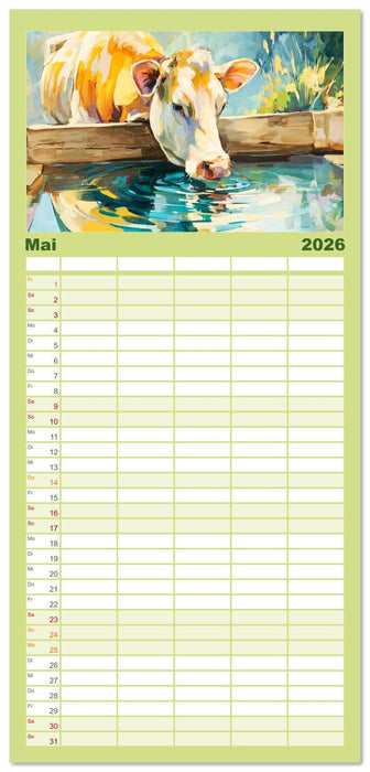 Almseelen im Licht der Berge. Charmante Kühe in kunstvoller Öloptik (CALVENDO Familienplaner 2026)