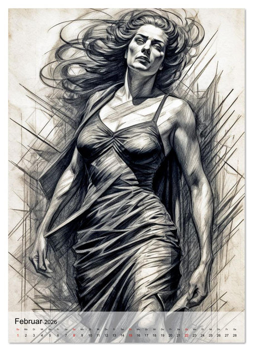 Dynamische Bleistiftporträts (CALVENDO Wandkalender 2026)