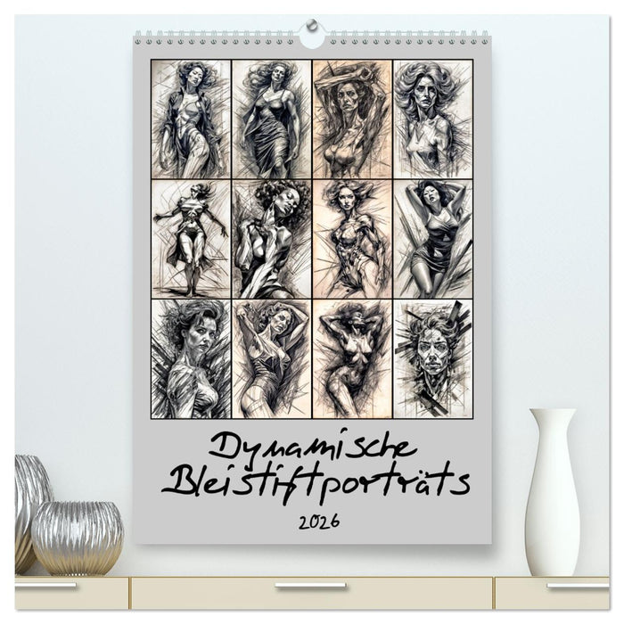 Dynamische Bleistiftporträts (CALVENDO Premium Wandkalender 2026)