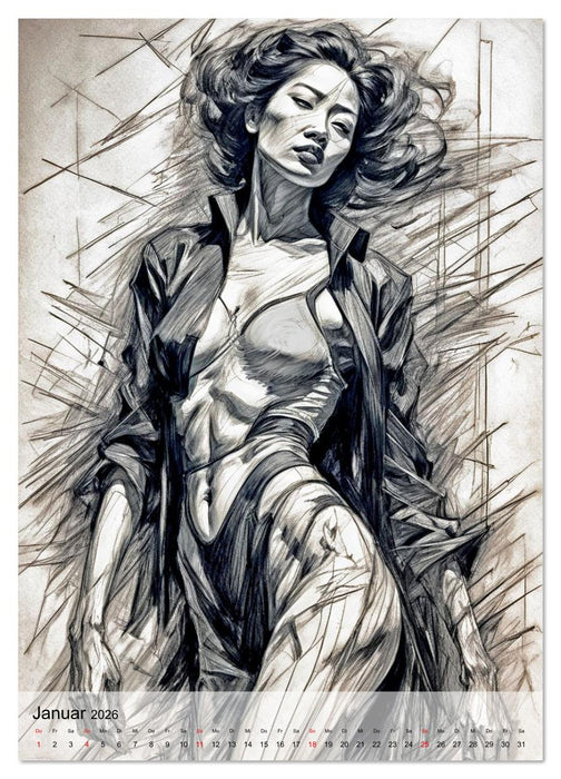 Dynamische Bleistiftporträts (CALVENDO Premium Wandkalender 2026)