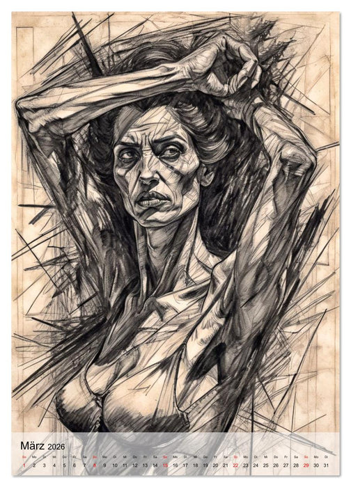 Dynamische Bleistiftporträts (CALVENDO Premium Wandkalender 2026)