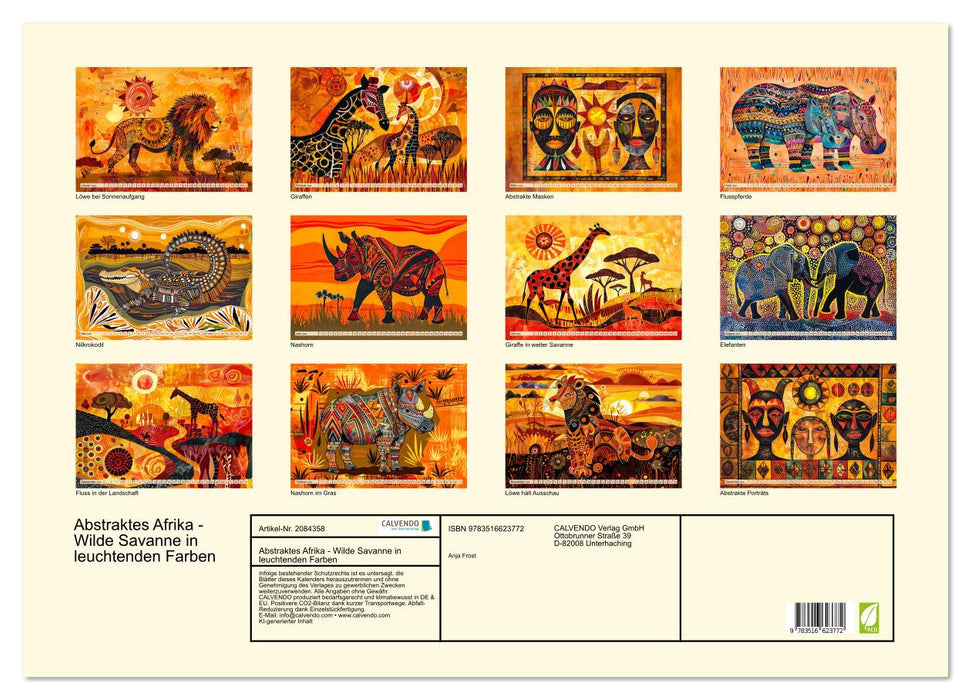 Abstraktes Afrika - Wilde Savanne in leuchtenden Farben (CALVENDO Wandkalender 2026)