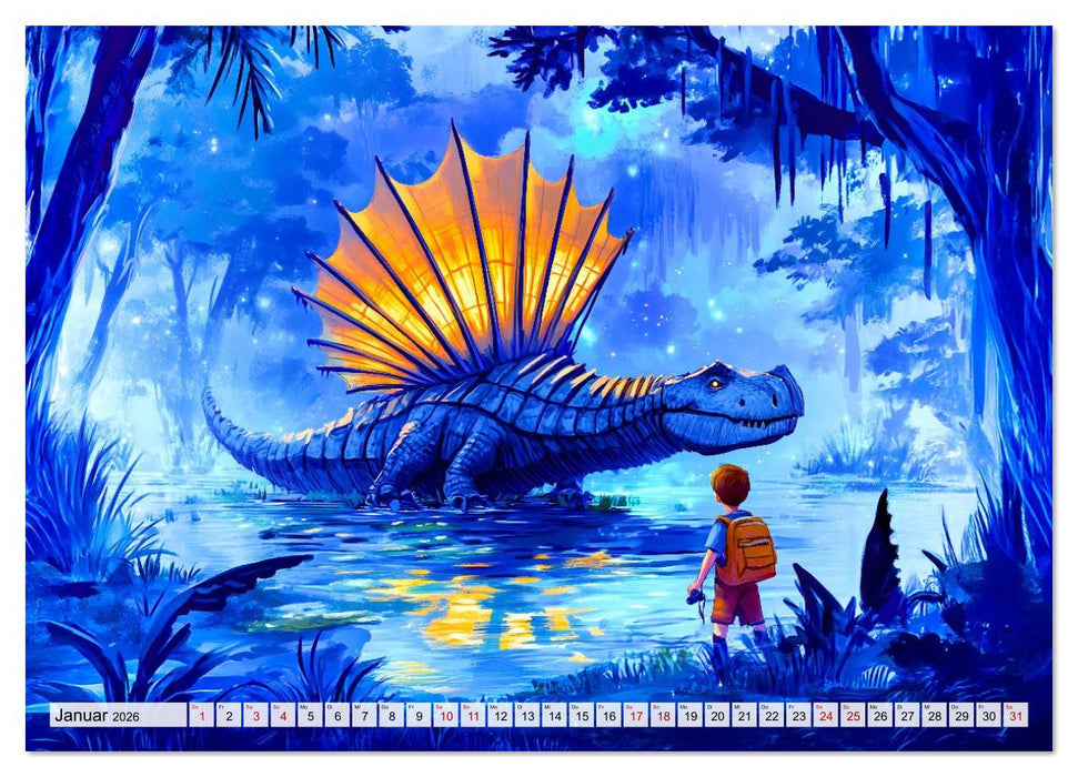 Abenteuer mit Dinosauriern - Tolle Dino-Freunde für das Jahr (CALVENDO Wandkalender 2026)