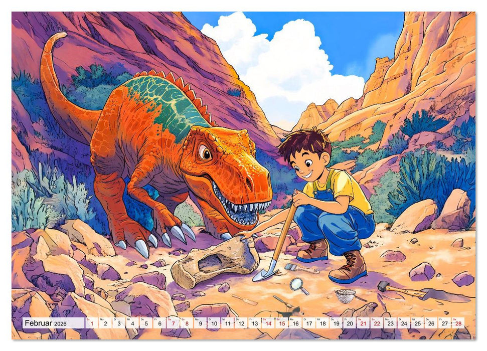 Abenteuer mit Dinosauriern - Tolle Dino-Freunde für das Jahr (CALVENDO Premium Wandkalender 2026)