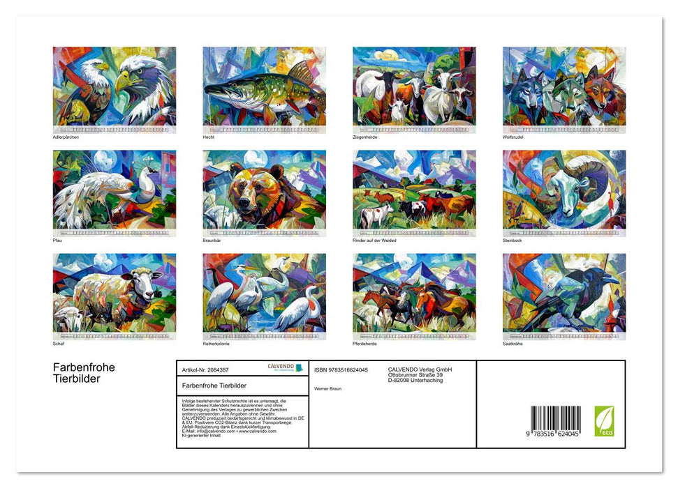 Farbenfrohe Tierbilder (CALVENDO Premium Wandkalender 2026)