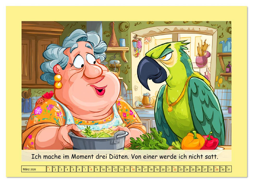 Witzige Cartoons und Sprüche. Das lustige Leben mit einem Vogel (CALVENDO Premium Wandkalender 2026)