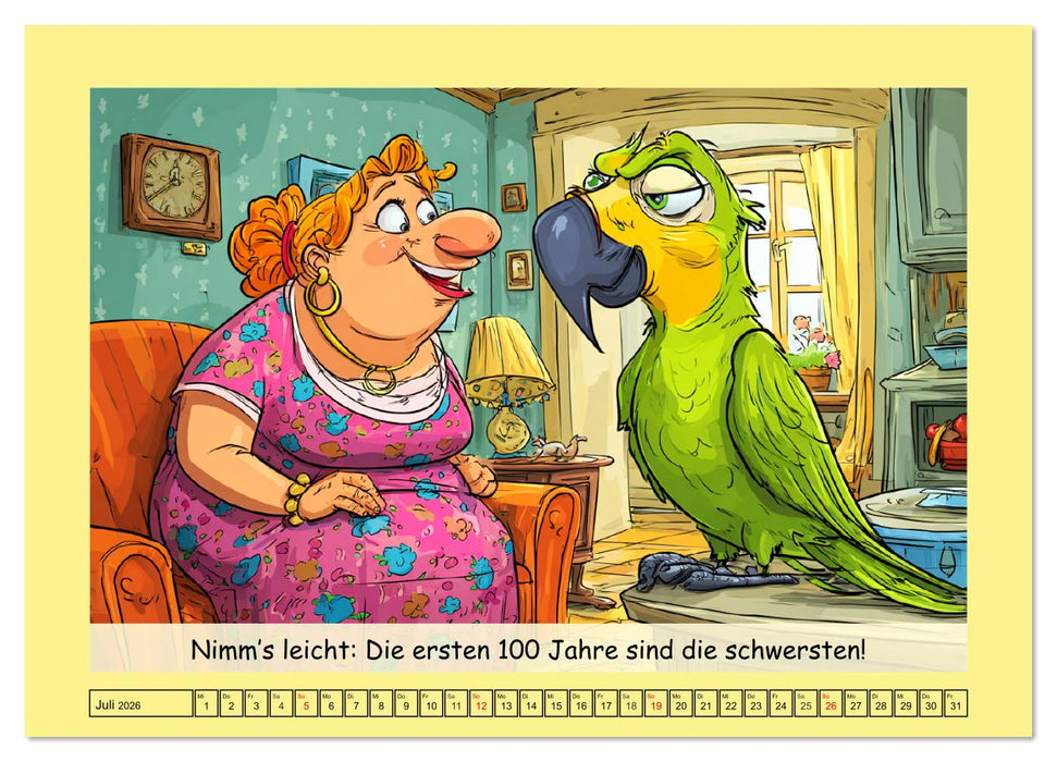 Witzige Cartoons und Sprüche. Das lustige Leben mit einem Vogel (CALVENDO Premium Wandkalender 2026)