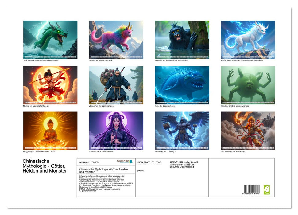 Chinesische Mythologie - Götter, Helden und Monster (CALVENDO Wandkalender 2026)