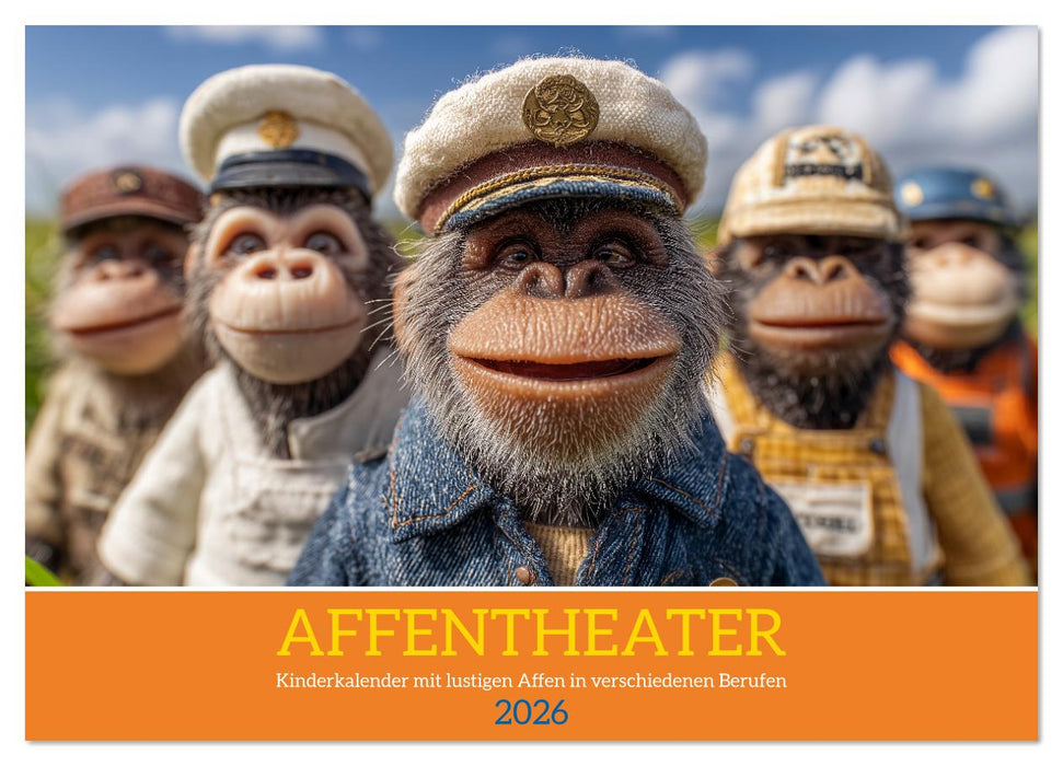 Affentheater - Kinderkalender mit lustigen Affen in verschiedenen Berufen (CALVENDO Wandkalender 2026)