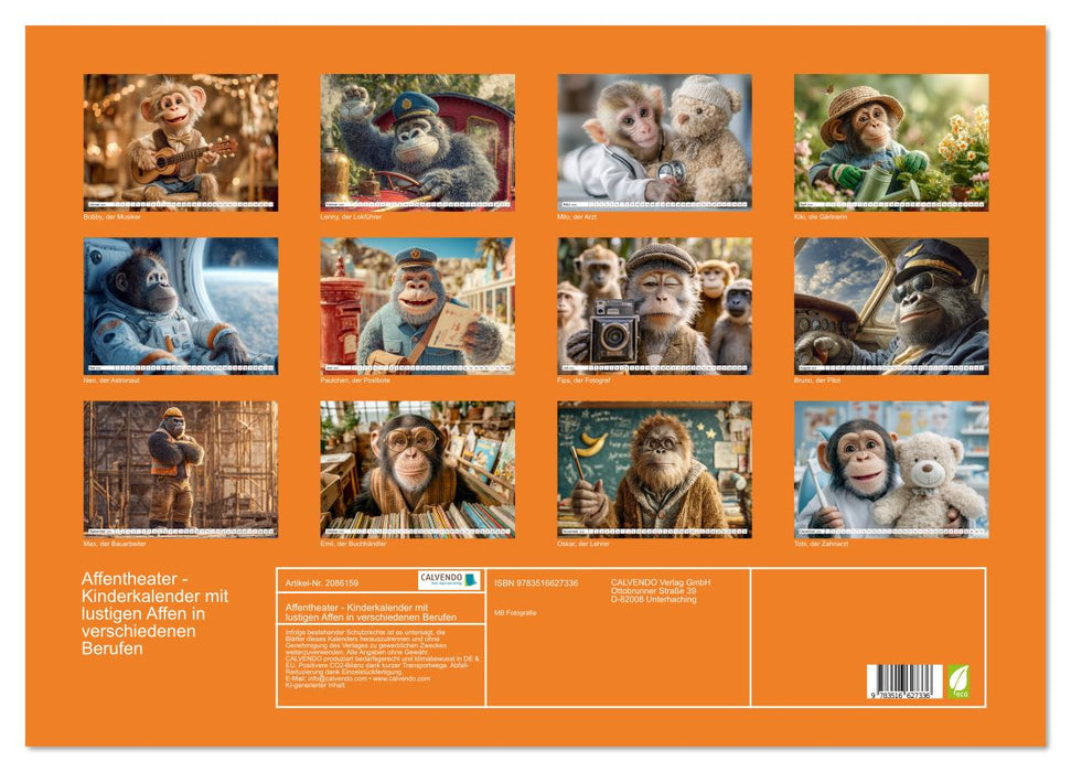 Affentheater - Kinderkalender mit lustigen Affen in verschiedenen Berufen (CALVENDO Wandkalender 2026)