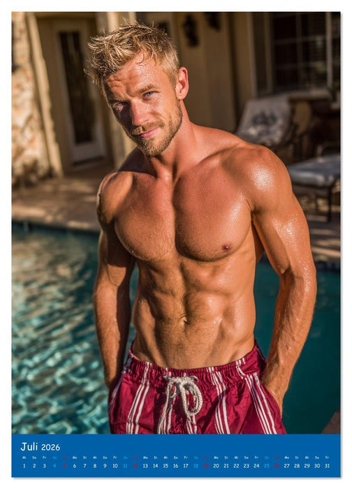 Sexy im Pool - Nackte Männer in Badehose (CALVENDO Premium Wandkalender 2026)