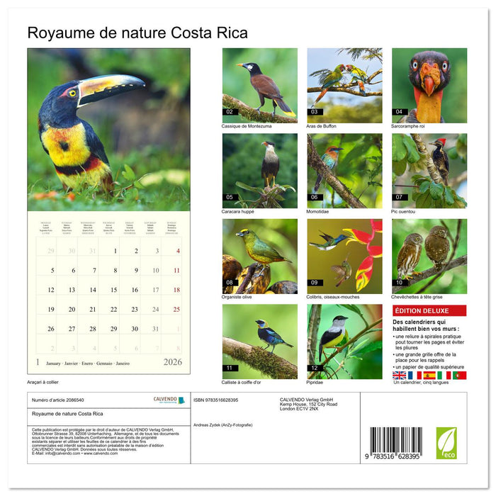 Royaume de nature Costa Rica (CALVENDO Calendrier mensuel 2026)