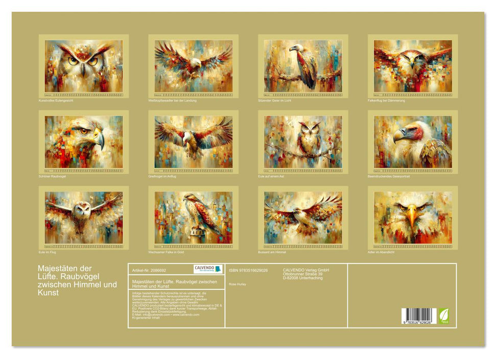 Majestäten der Lüfte. Raubvögel zwischen Himmel und Kunst (CALVENDO Wandkalender 2026)