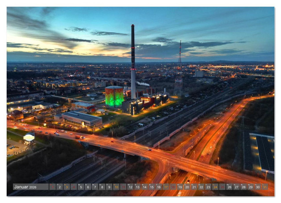 HALLE AN DER SAALE NACHTFLUG (CALVENDO Premium Wandkalender 2026)