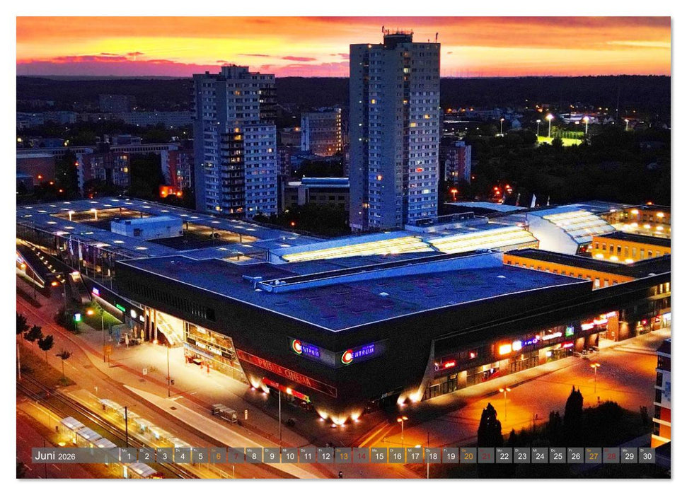 HALLE AN DER SAALE NACHTFLUG (CALVENDO Premium Wandkalender 2026)