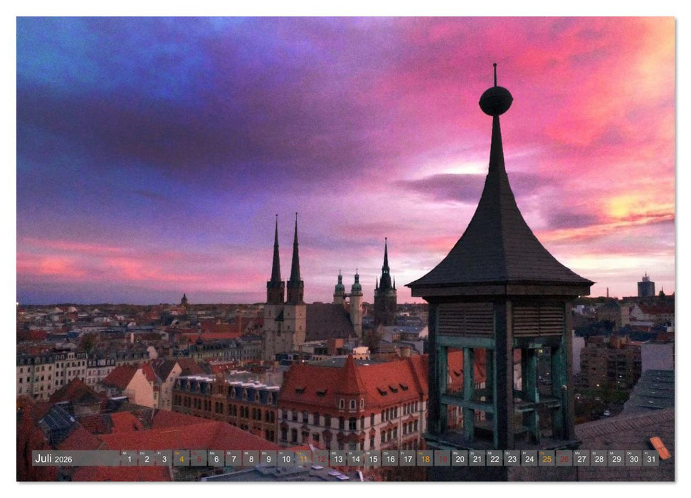 HALLE AN DER SAALE NACHTFLUG (CALVENDO Premium Wandkalender 2026)