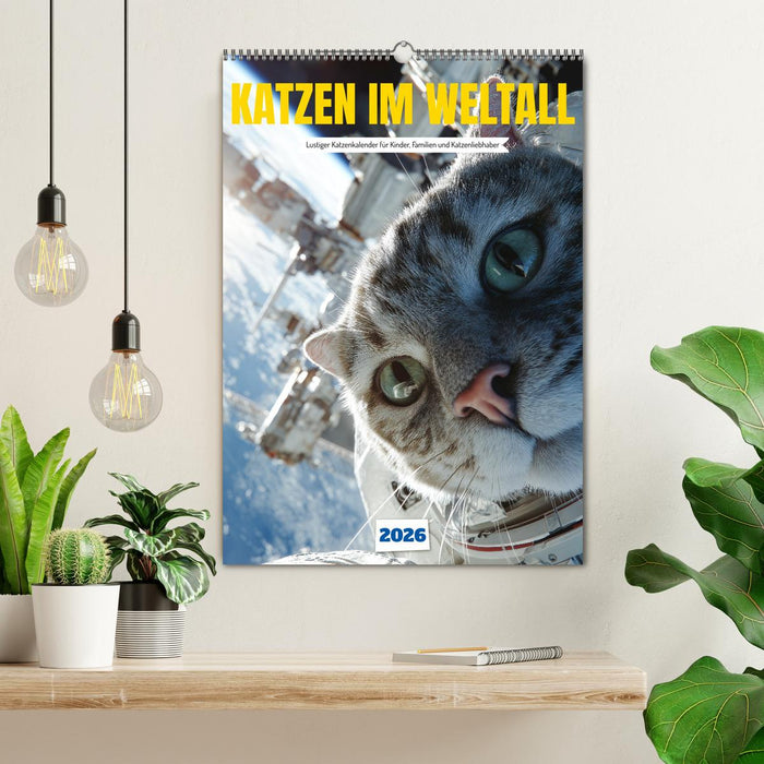 Katzen im Weltall - lustiger Katzenkalender für Kinder, Familien und Katzenliebhaber (CALVENDO Wandkalender 2026)