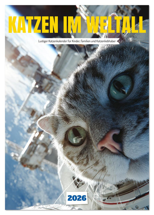 Katzen im Weltall - lustiger Katzenkalender für Kinder, Familien und Katzenliebhaber (CALVENDO Wandkalender 2026)