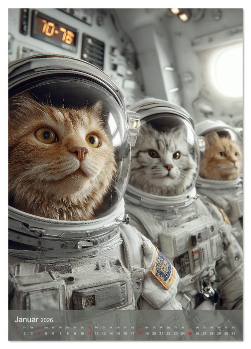 Katzen im Weltall - lustiger Katzenkalender für Kinder, Familien und Katzenliebhaber (CALVENDO Premium Wandkalender 2026)