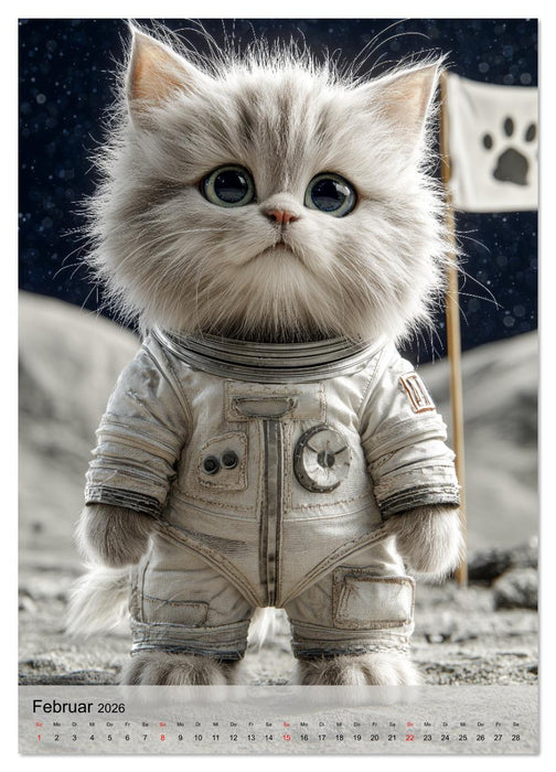 Katzen im Weltall - lustiger Katzenkalender für Kinder, Familien und Katzenliebhaber (CALVENDO Premium Wandkalender 2026)