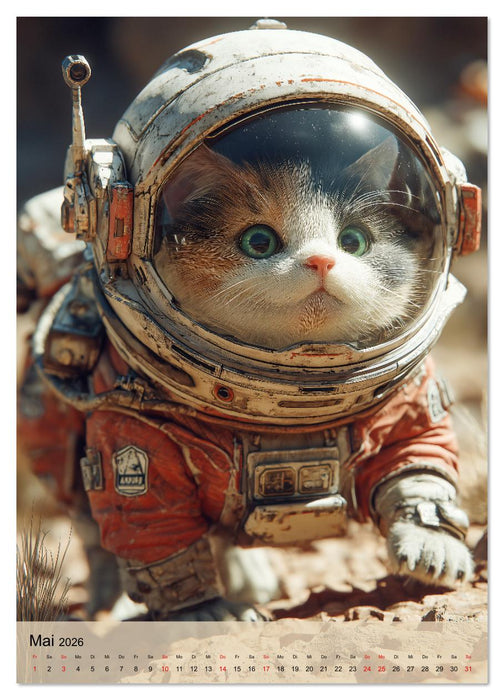 Katzen im Weltall - lustiger Katzenkalender für Kinder, Familien und Katzenliebhaber (CALVENDO Premium Wandkalender 2026)