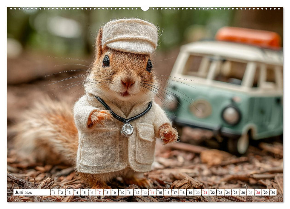 Eichhörnchen - Die lustigen Tiere und ihre Berufe im Wald (CALVENDO Wandkalender 2026)