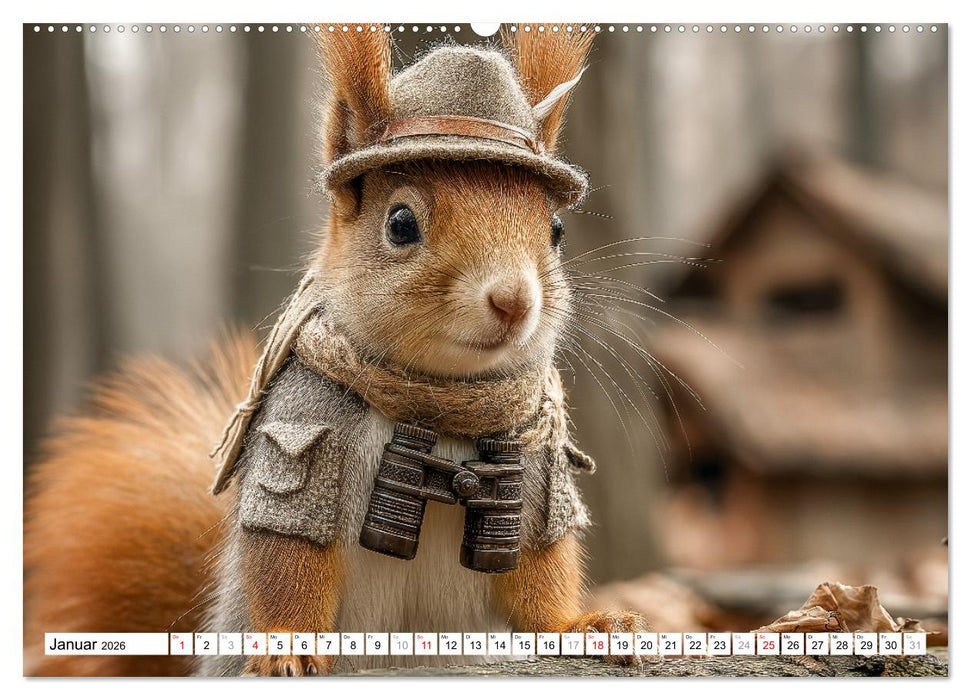 Eichhörnchen - Die lustigen Tiere und ihre Berufe im Wald (CALVENDO Premium Wandkalender 2026)