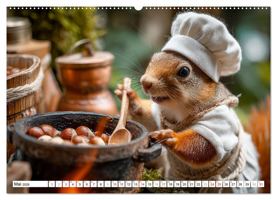 Eichhörnchen - Die lustigen Tiere und ihre Berufe im Wald (CALVENDO Premium Wandkalender 2026)