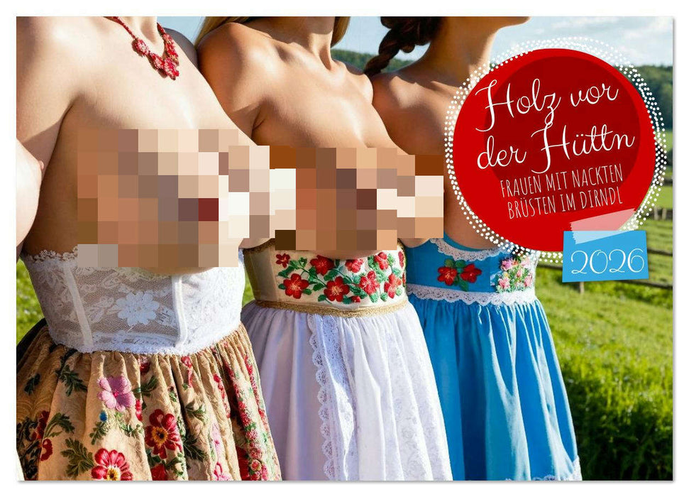 Holz vor der Hüttn - Frauen mit nackten Brüsten im Dirndl (CALVENDO Wandkalender 2026)