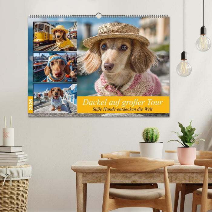 Dackel auf großer Tour - Süße Hunde entdecken die Welt (CALVENDO Wandkalender 2026)