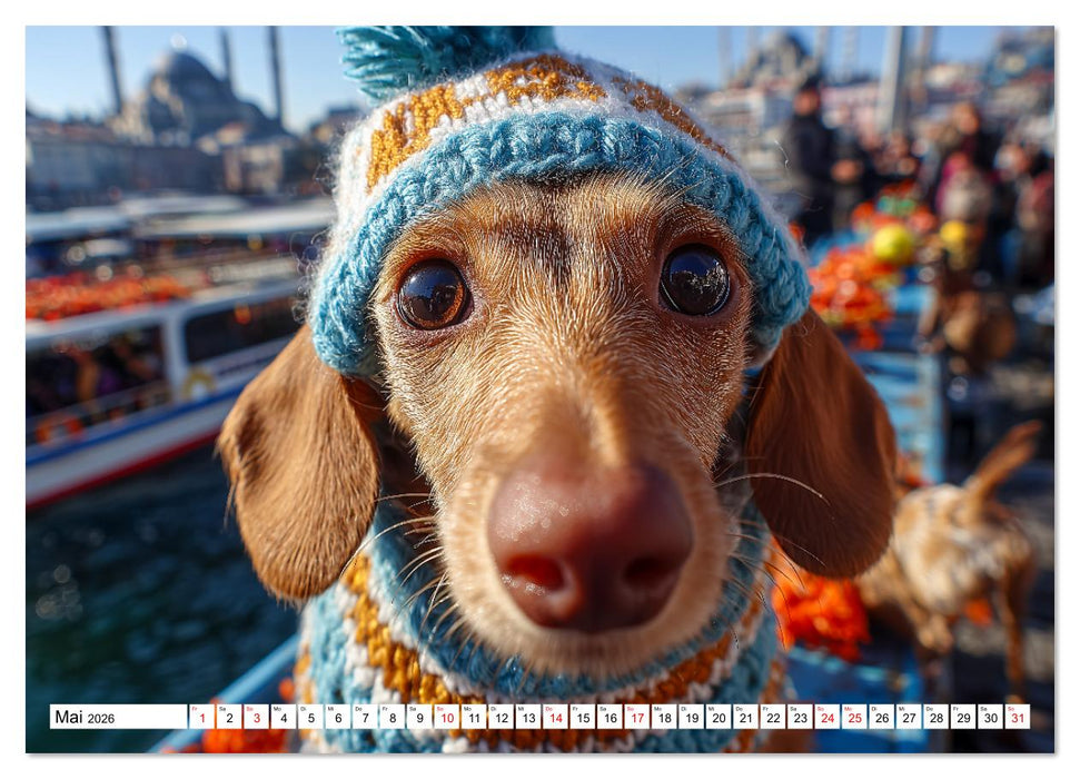 Dackel auf großer Tour - Süße Hunde entdecken die Welt (CALVENDO Wandkalender 2026)