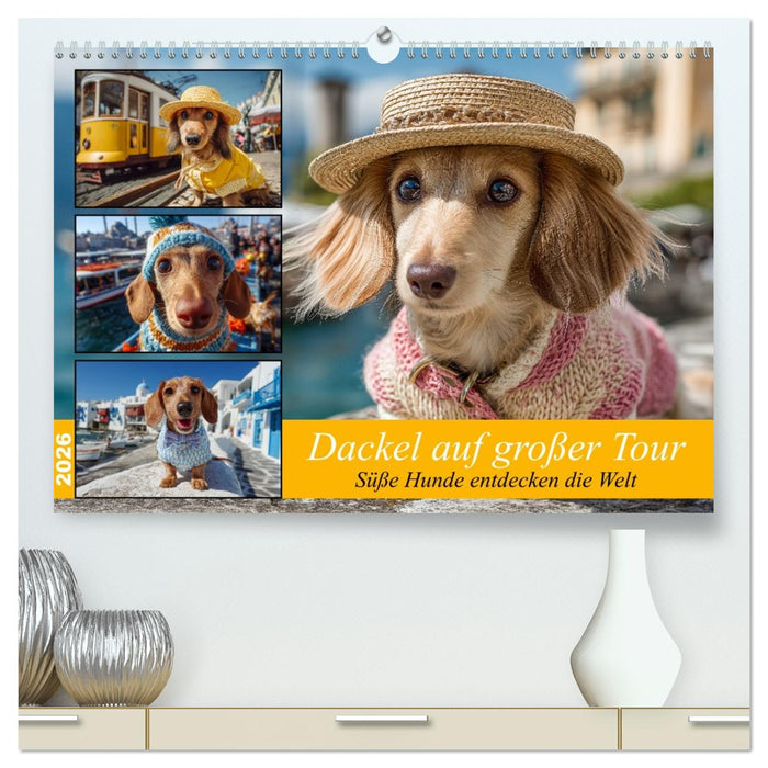 Dackel auf großer Tour - Süße Hunde entdecken die Welt (CALVENDO Premium Wandkalender 2026)