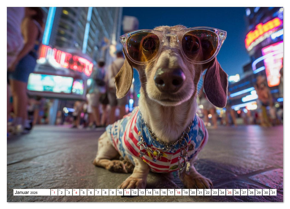 Dackel auf großer Tour - Süße Hunde entdecken die Welt (CALVENDO Premium Wandkalender 2026)