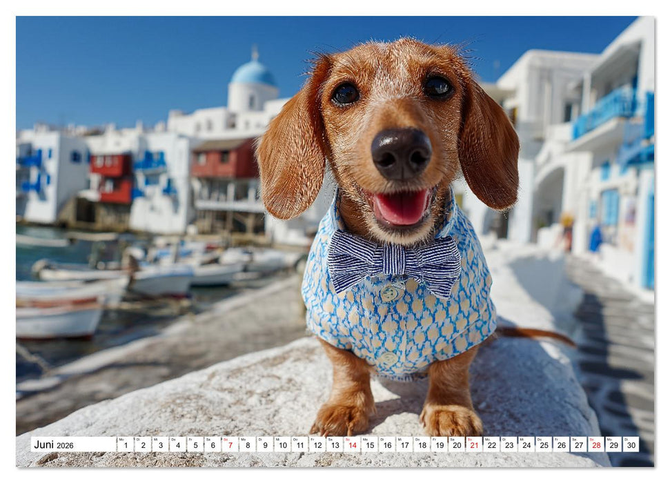 Dackel auf großer Tour - Süße Hunde entdecken die Welt (CALVENDO Premium Wandkalender 2026)
