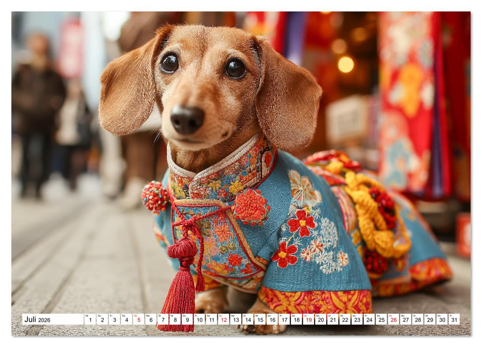 Dackel auf großer Tour - Süße Hunde entdecken die Welt (CALVENDO Premium Wandkalender 2026)