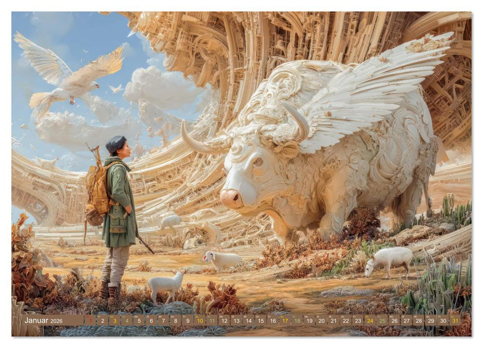 Tiere - Im surrealen Garten der Träume (CALVENDO Wandkalender 2026)