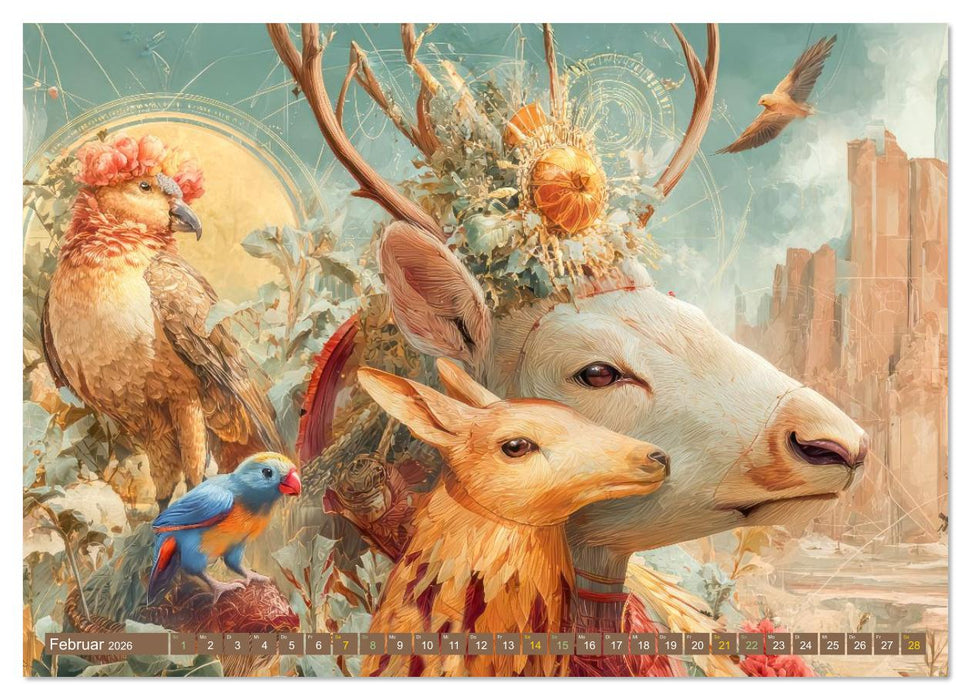 Tiere - Im surrealen Garten der Träume (CALVENDO Premium Wandkalender 2026)