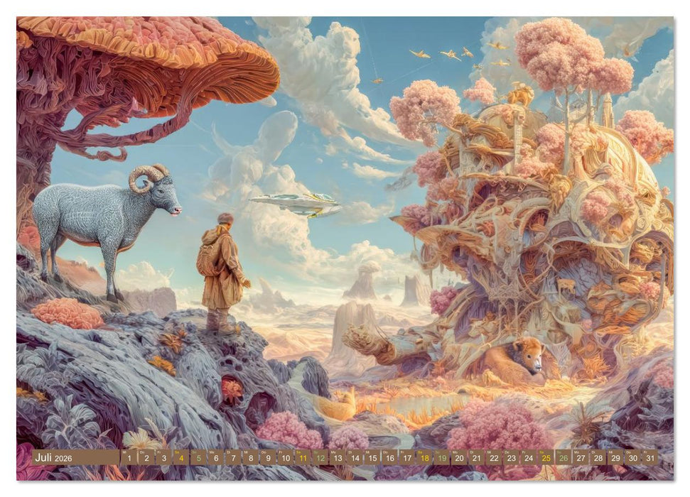 Tiere - Im surrealen Garten der Träume (CALVENDO Premium Wandkalender 2026)