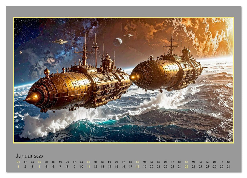 Steampunk-Raumfahrt (CALVENDO Premium Wandkalender 2026)