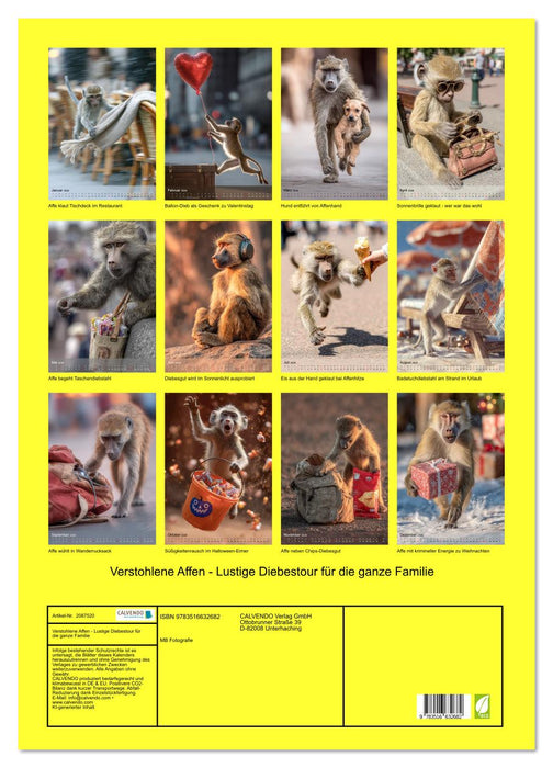 Verstohlene Affen - Lustige Diebestour für die ganze Familie (CALVENDO Wandkalender 2026)