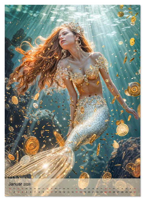 Magische Meerjungfrauen - Unterwasserträume in Farbe (CALVENDO Premium Wandkalender 2026)