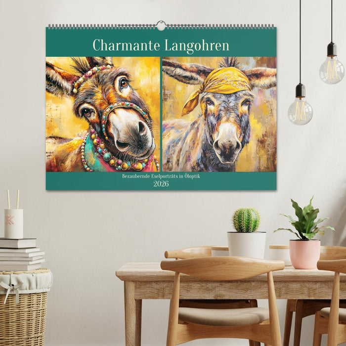 Charmante Langohren. Bezaubernde Eselporträts in Öloptik (CALVENDO Wandkalender 2026)