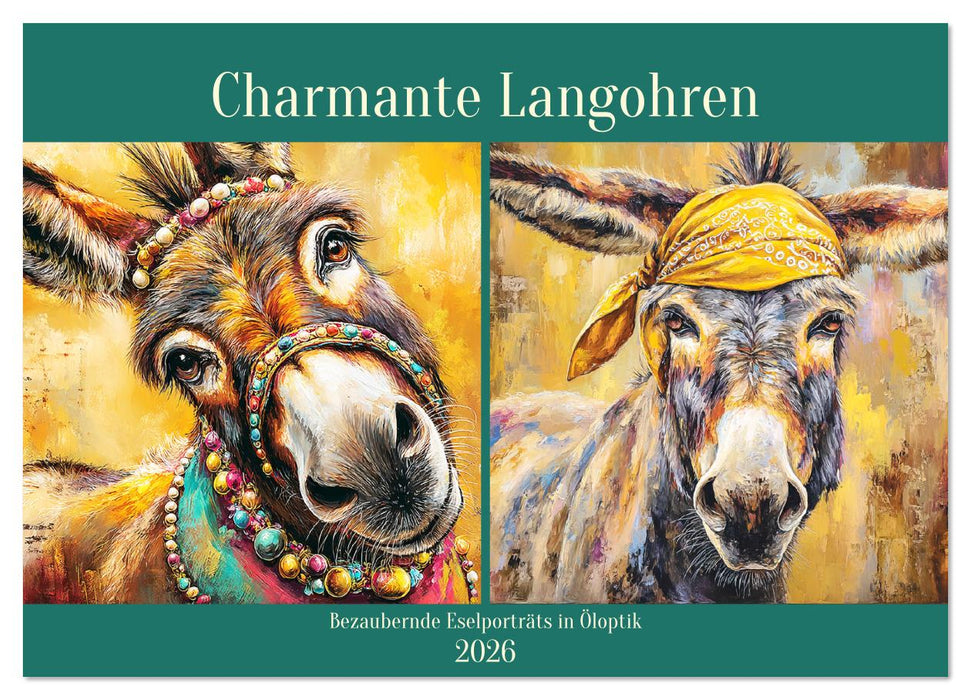 Charmante Langohren. Bezaubernde Eselporträts in Öloptik (CALVENDO Wandkalender 2026)