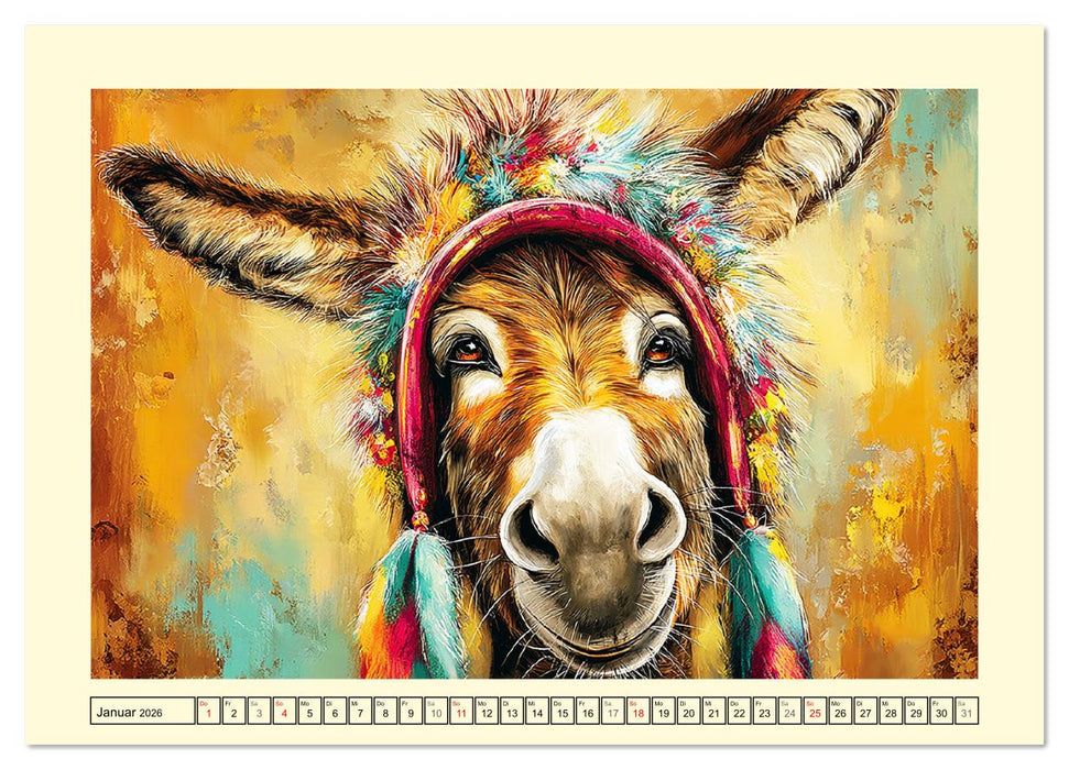 Charmante Langohren. Bezaubernde Eselporträts in Öloptik (CALVENDO Premium Wandkalender 2026)