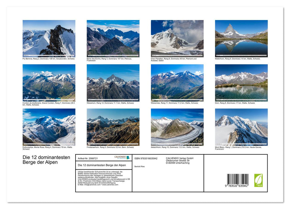 Die 12 dominantesten Berge der Alpen (CALVENDO Premium Wandkalender 2026)