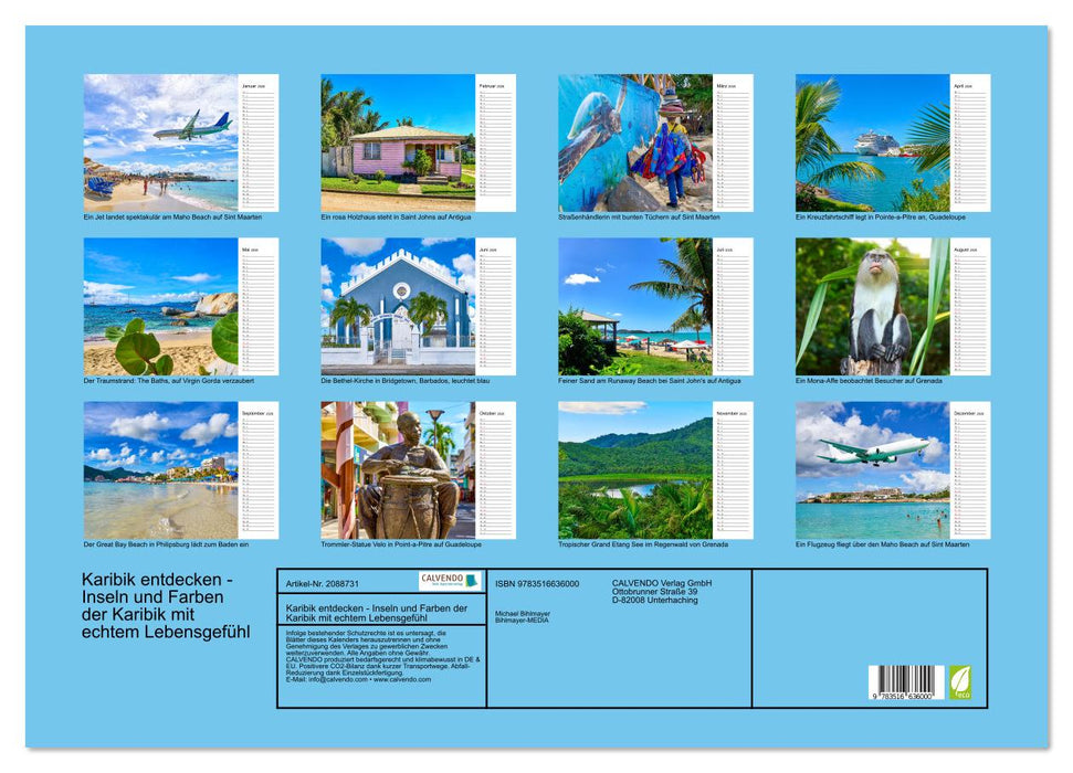 Karibik entdecken - Inseln und Farben der Karibik mit echtem Lebensgefühl (CALVENDO Wandkalender 2026)
