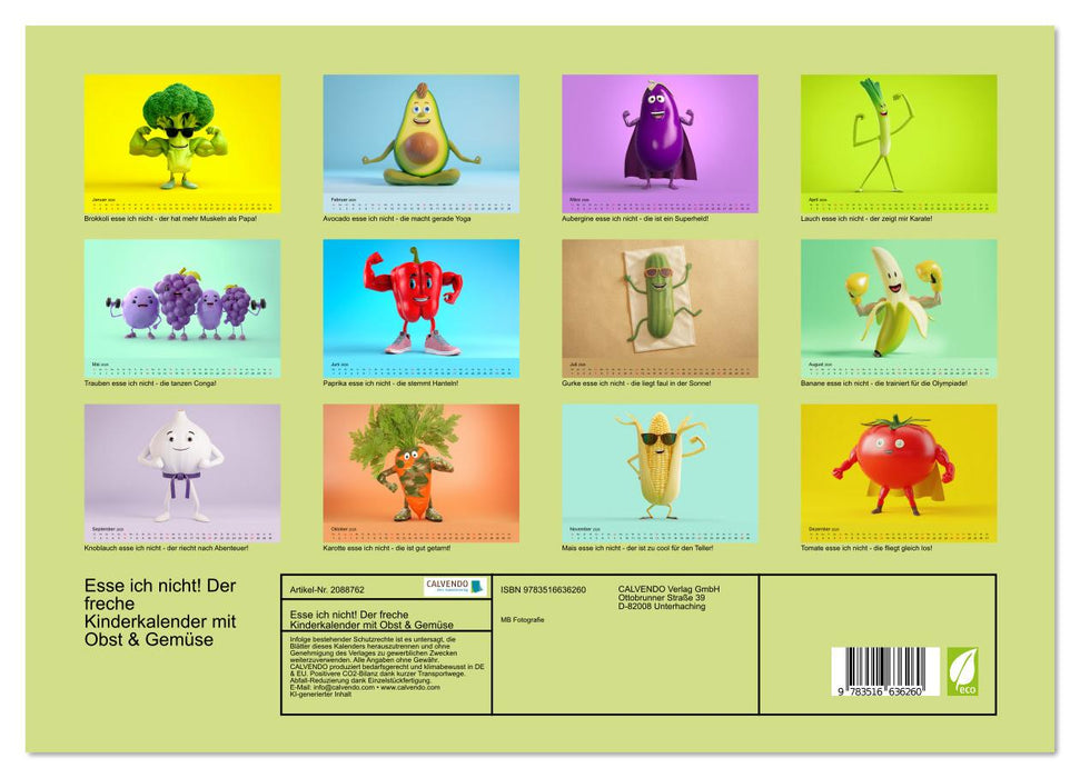 Esse ich nicht! Der freche Kinderkalender mit Obst & Gemüse (CALVENDO Premium Wandkalender 2026)